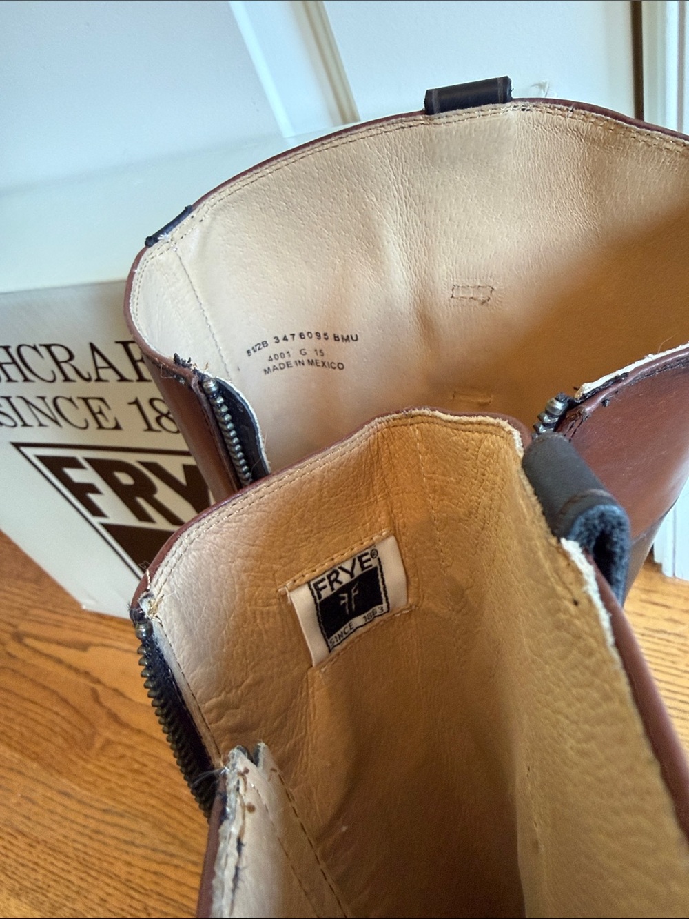 Frye Two-Tone Tall Leather Riding Boot - Black & Chestnut - Picture 3 of 8
